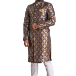 Handmade Navy Blue Golden Brocade Achkan - Regal | Jaipurio